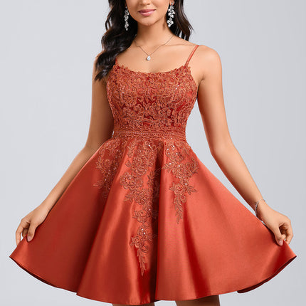 Robe Dentelle Satin Cuivrée