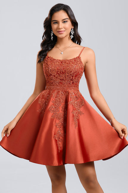 Robe Dentelle Satin Cuivrée