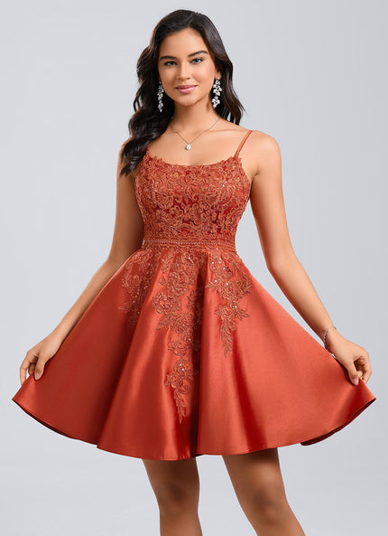 Robe Dentelle Satin Cuivrée