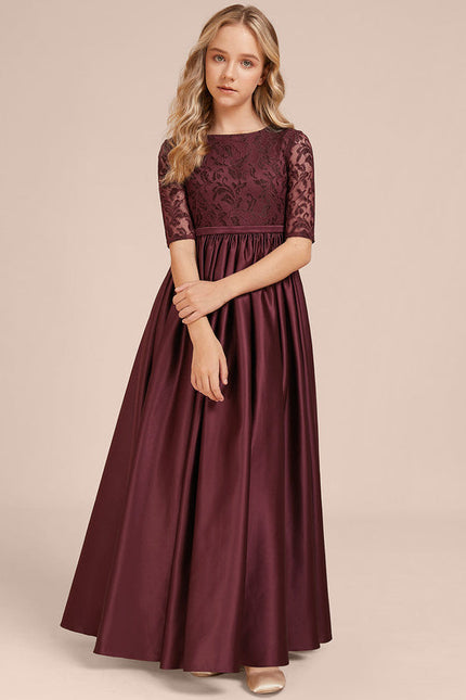 Robe Dentelle Satin Bordeaux