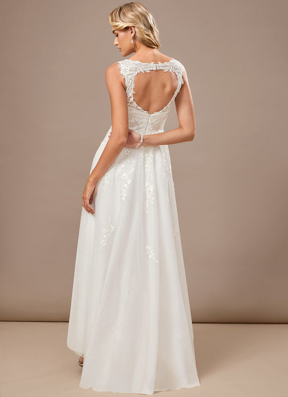 Robe Blanche Dentelle Asymétrique - gallery 7