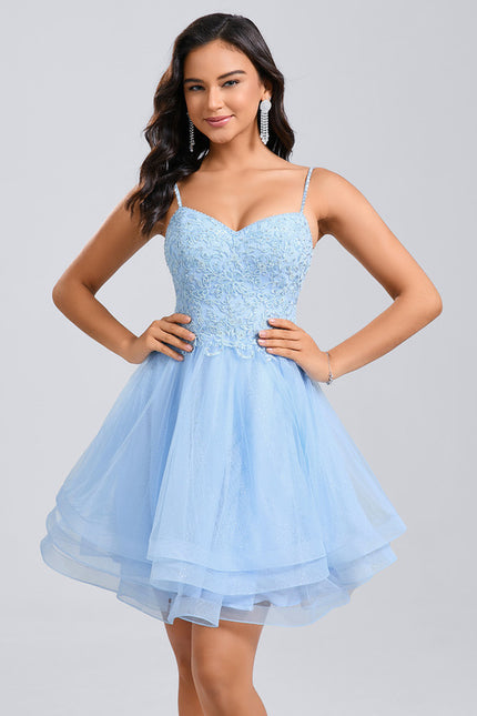 Robe Dentelle Tulle Bleu Pastel - gallery 2