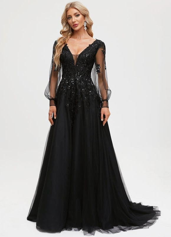 Robe Dentelle De Soirée Scintillante - gallery 5