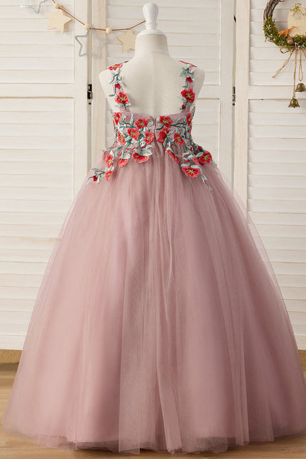 Robe Dentelle Tulle Rose Fleuri - gallery 8