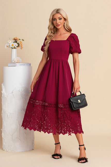 Robe Dentelle Midi Bordeaux Brodée - gallery 5