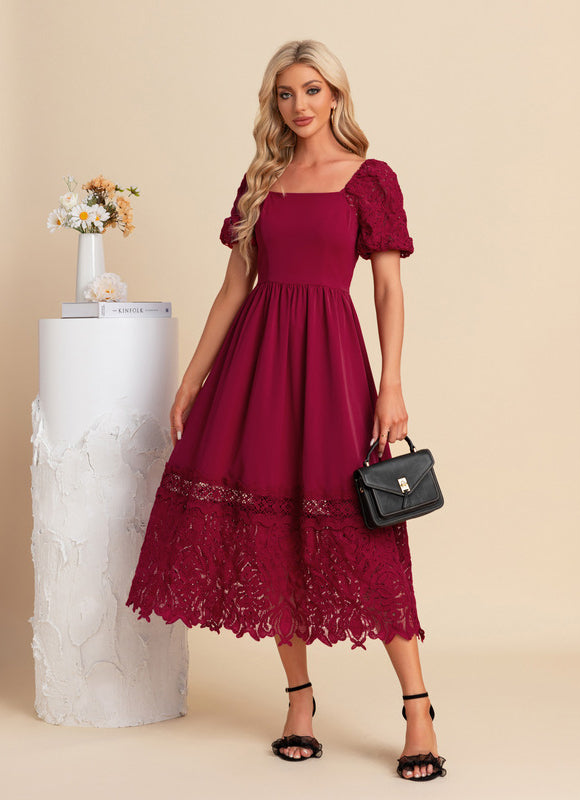 Robe Dentelle Midi Bordeaux Brodée - gallery 5