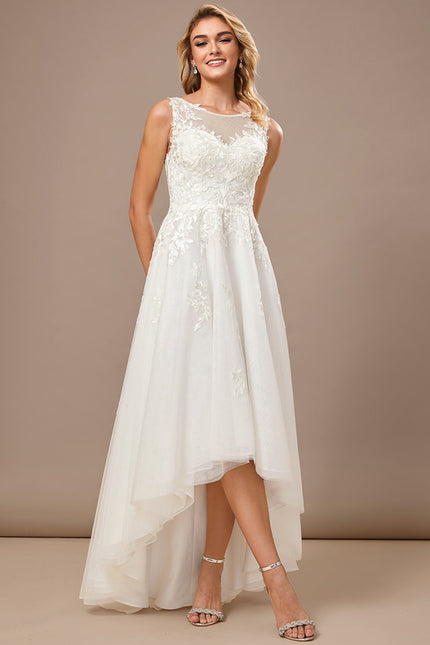 Robe Blanche Dentelle Asymétrique - gallery 4