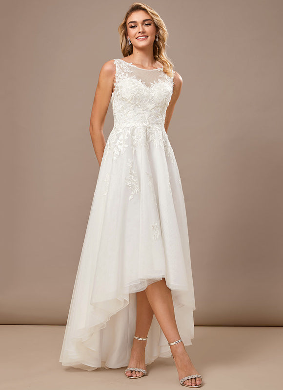 Robe Blanche Dentelle Asymétrique - gallery 4