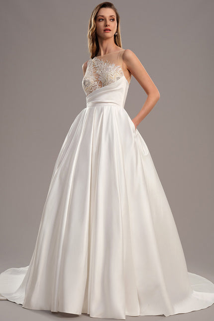 Robe Dentelle Satinée Épurée - gallery 1