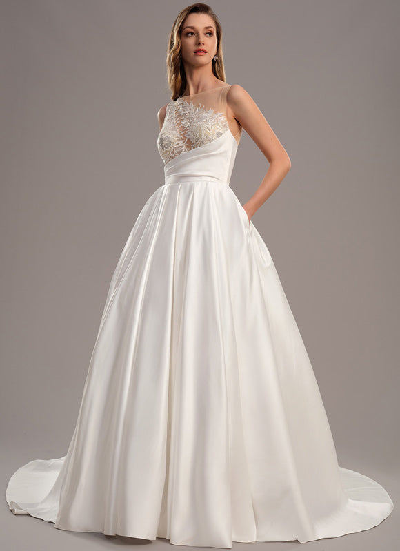 Robe Dentelle Satinée Épurée - gallery 1