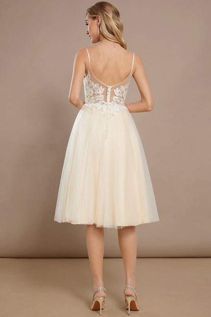 Robe Dentelle Tulle Paillettes Ivoire - gallery 4