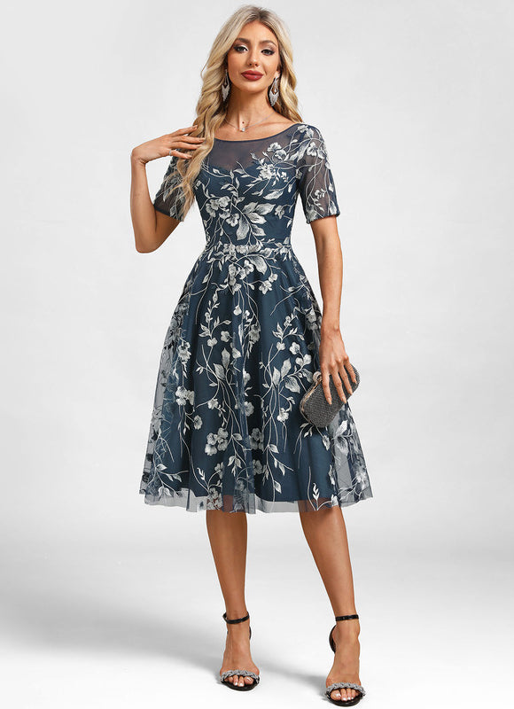 Robe Dentelle Florale Marine - gallery 1