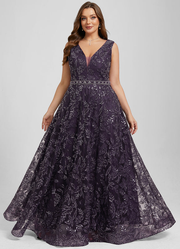 Robe Dentelle Soirée Violette Perlée - gallery 8