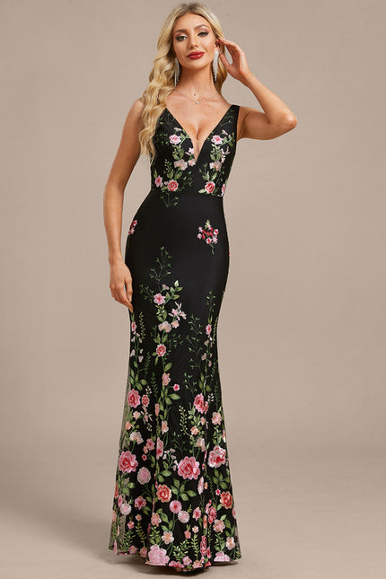 Robe Dentelle Longue Noire Florale - gallery 2