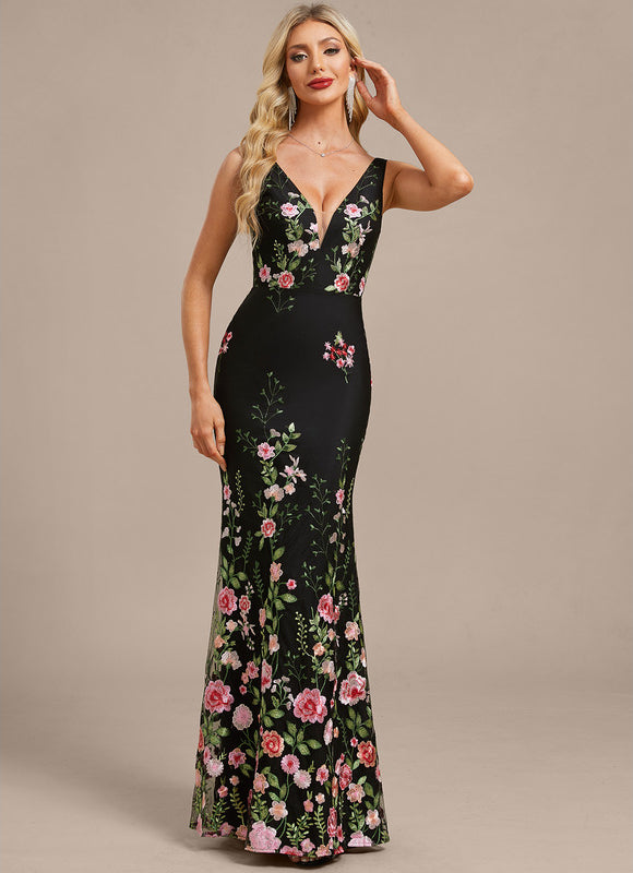 Robe Dentelle Longue Noire Florale - gallery 2