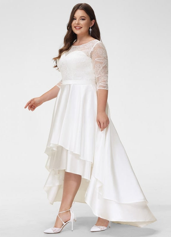 Robe Dentelle Asymétrique Satinée - gallery 6