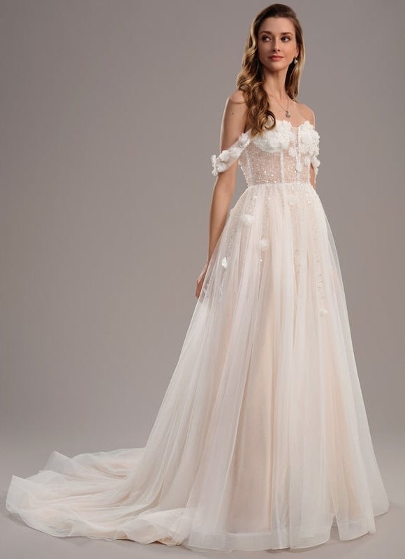 Robe Dentelle Nuptiale Florale Satinée