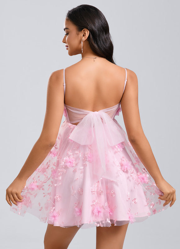 Robe Dentelle Mini Fleurie Transparente - gallery 5