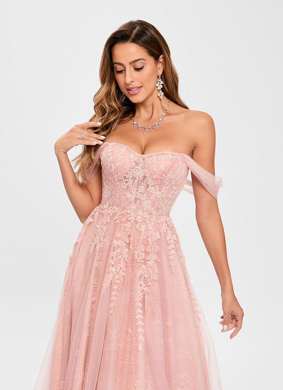 Robe Dentelle Tulle Rose - gallery 4
