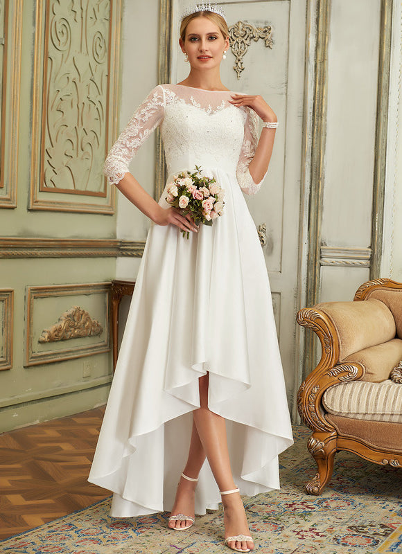 Robe Dentelle Asymétrique Satinée - gallery 4