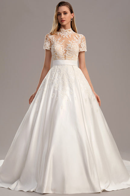 Robe Dentelle Nuptiale Satinée Élégante - gallery 1
