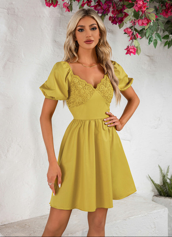 Robe En Dentelle Jaune - gallery 5