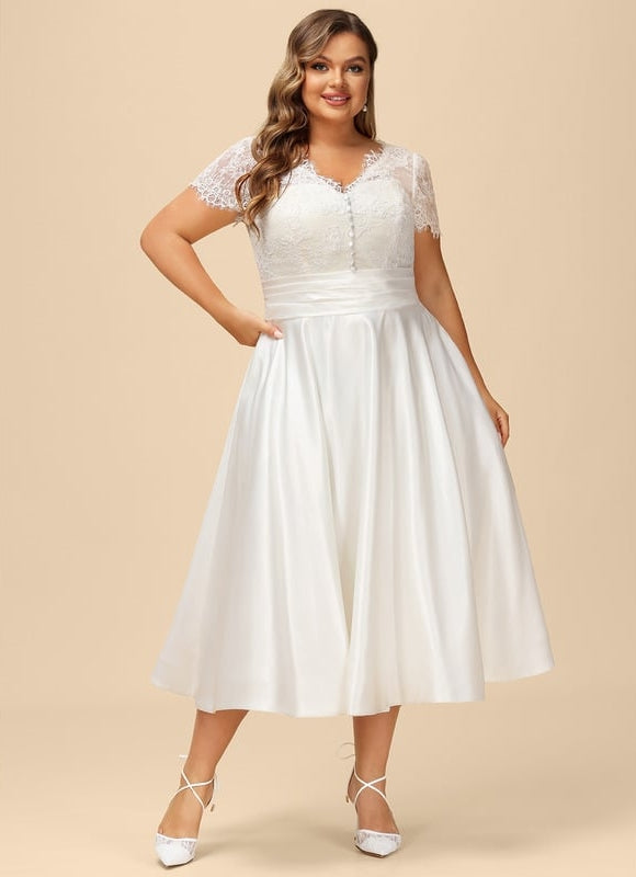 Robe Dentelle Satinée Écrue - gallery 6