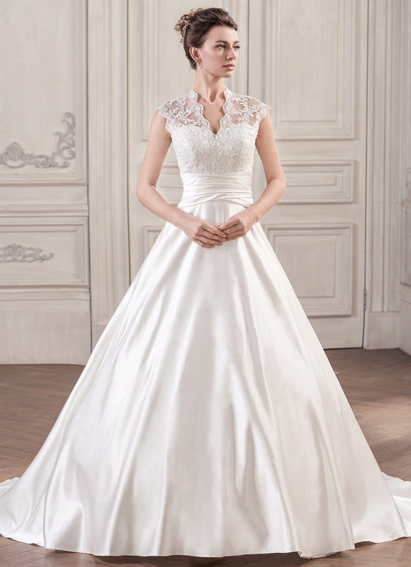 Robe Dentelle Satinée Traîne - gallery 1