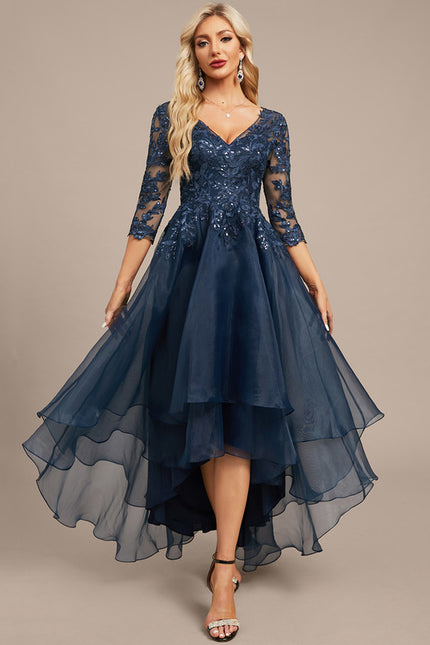 Robe Dentelle Asymétrique Bleu