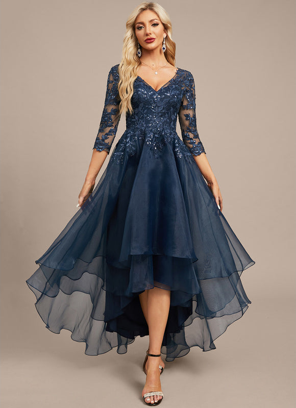 Robe Dentelle Asymétrique Bleu