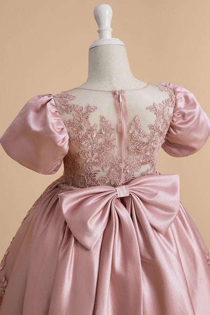Robe Dentelle Satin Rose Élégante - gallery 9