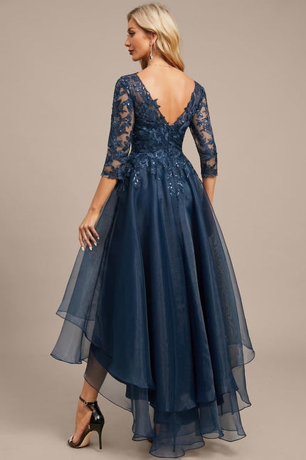 Robe Dentelle Asymétrique Bleu - gallery 6