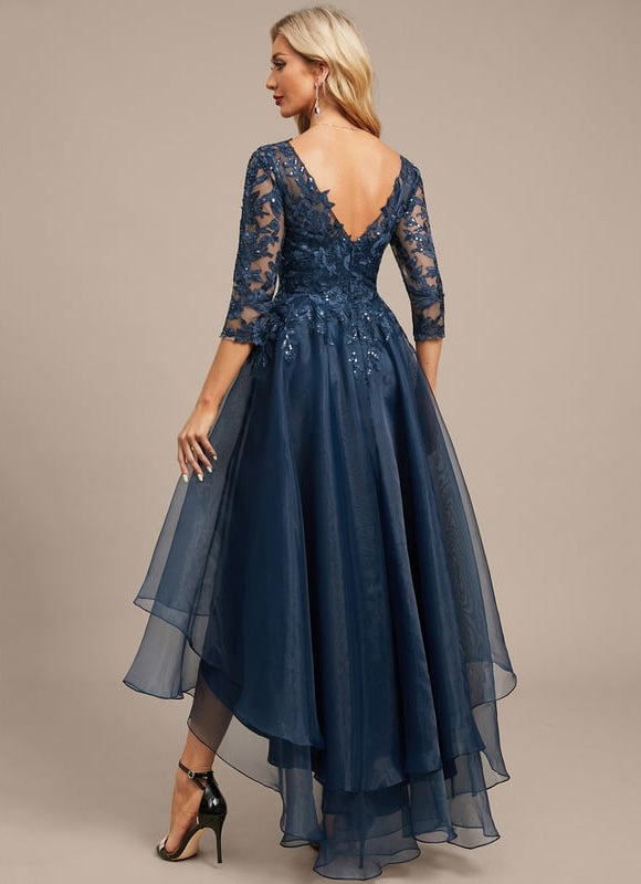 Robe Dentelle Asymétrique Bleu - gallery 6