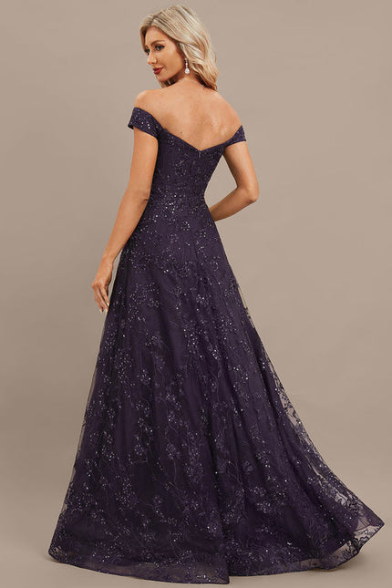 Robe Dentelle Soirée Violette Scintillante - gallery 6