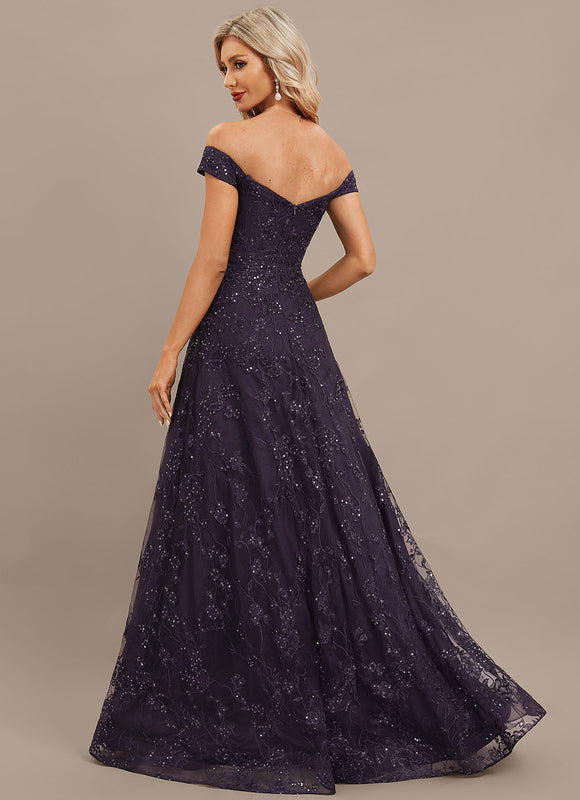 Robe Dentelle Soirée Violette Scintillante - gallery 6