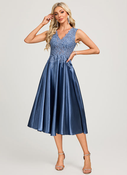 Robe Dentelle Satin Bleu Nuit