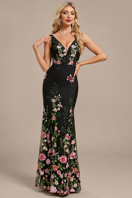 Robe Dentelle Longue Noire Florale