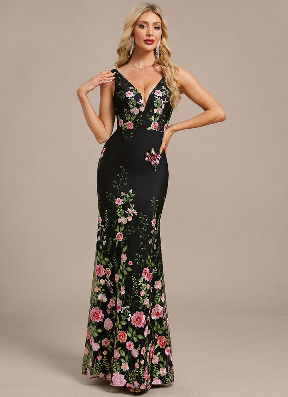 Robe Dentelle Longue Noire Florale