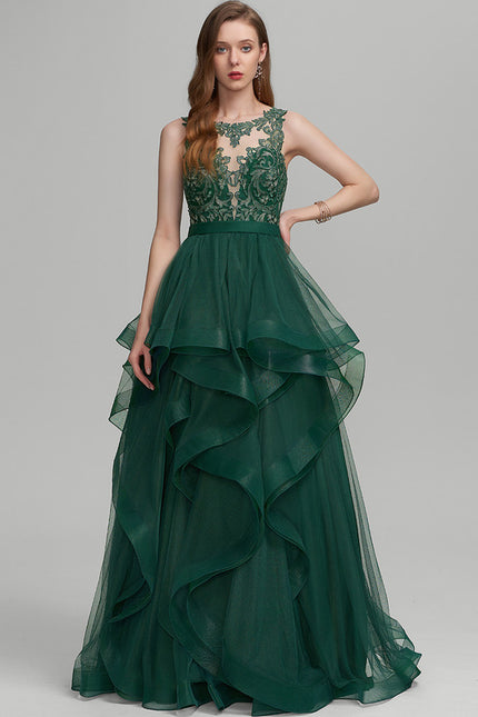 Robe Dentelle Émeraude Volants - gallery 3