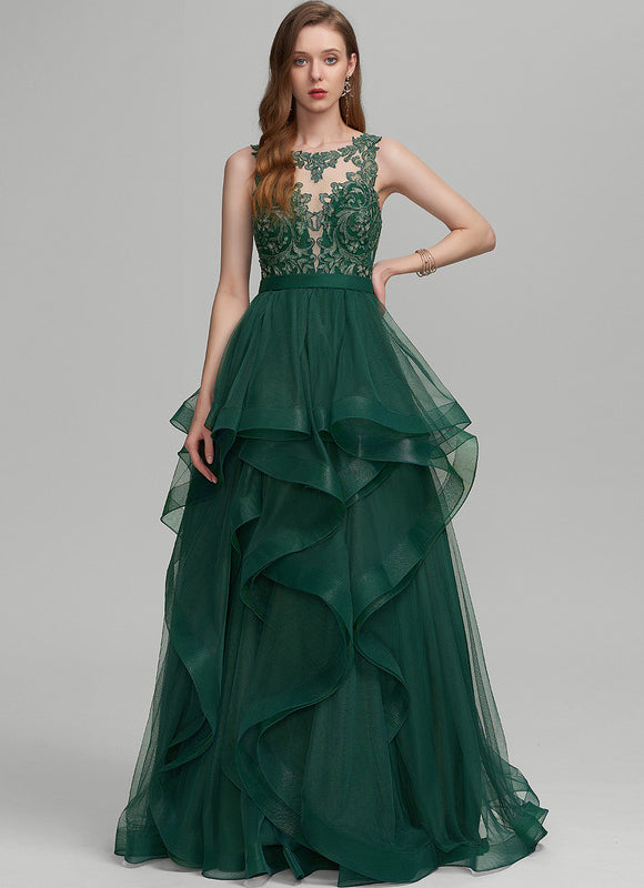 Robe Dentelle Émeraude Volants - gallery 3