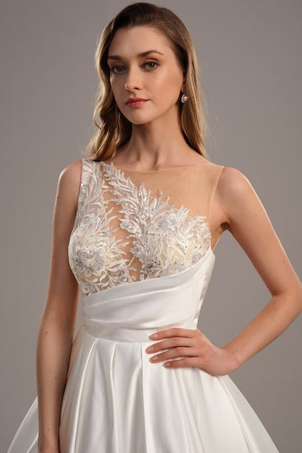 Robe Dentelle Satinée Épurée - gallery 3