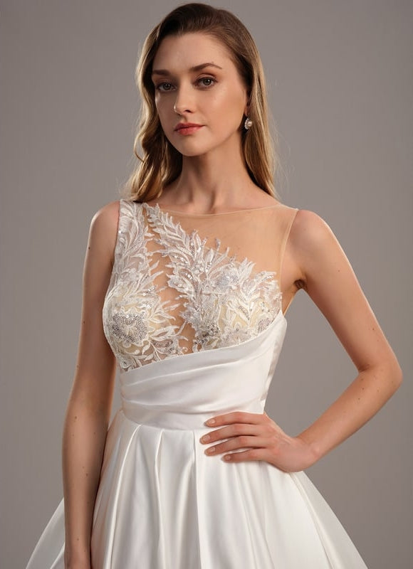 Robe Dentelle Satinée Épurée - gallery 3