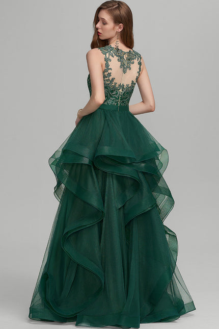 Robe Dentelle Émeraude Volants - gallery 1