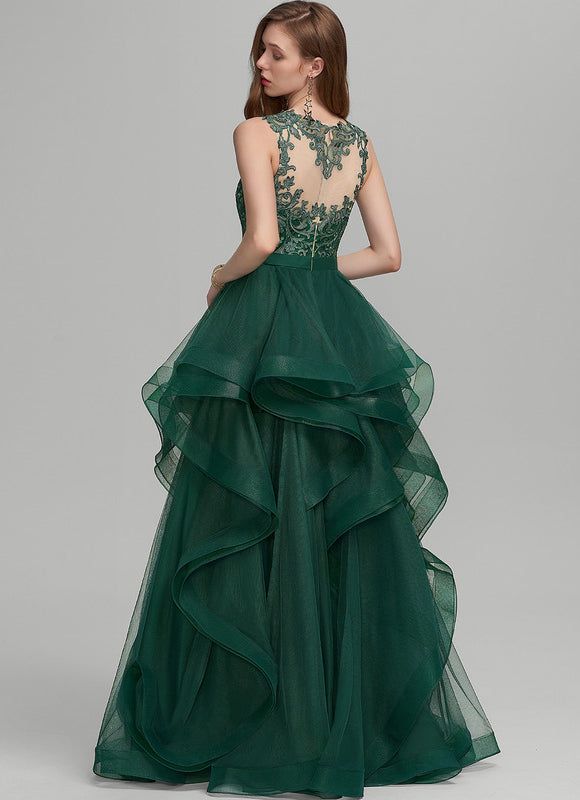 Robe Dentelle Émeraude Volants - gallery 1
