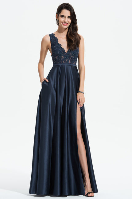 Robe Dentelle Noire Satinée - gallery 1