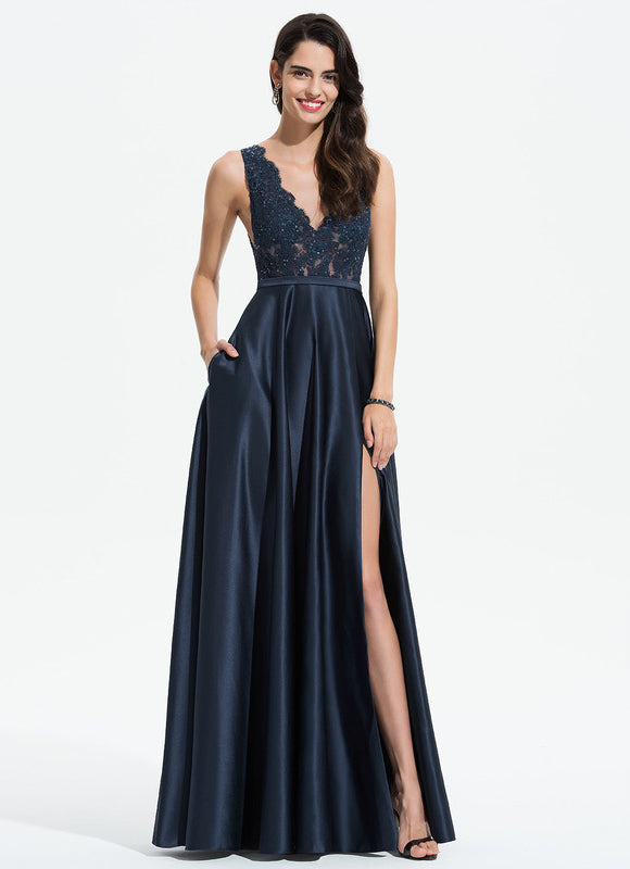 Robe Dentelle Noire Satinée - gallery 1