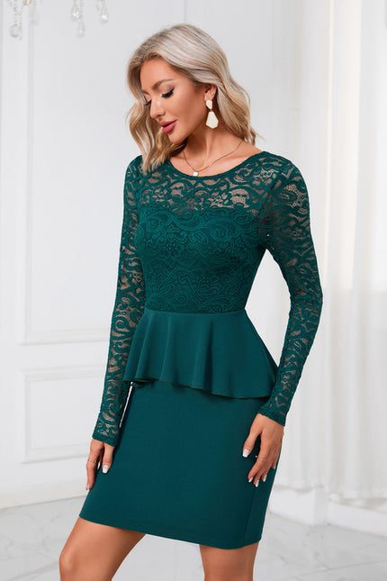 Robe Dentelle Peplum Émeraude - gallery 4