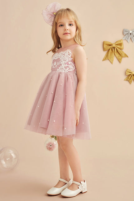 Robe Dentelle Fille Rose Perlée - gallery 7