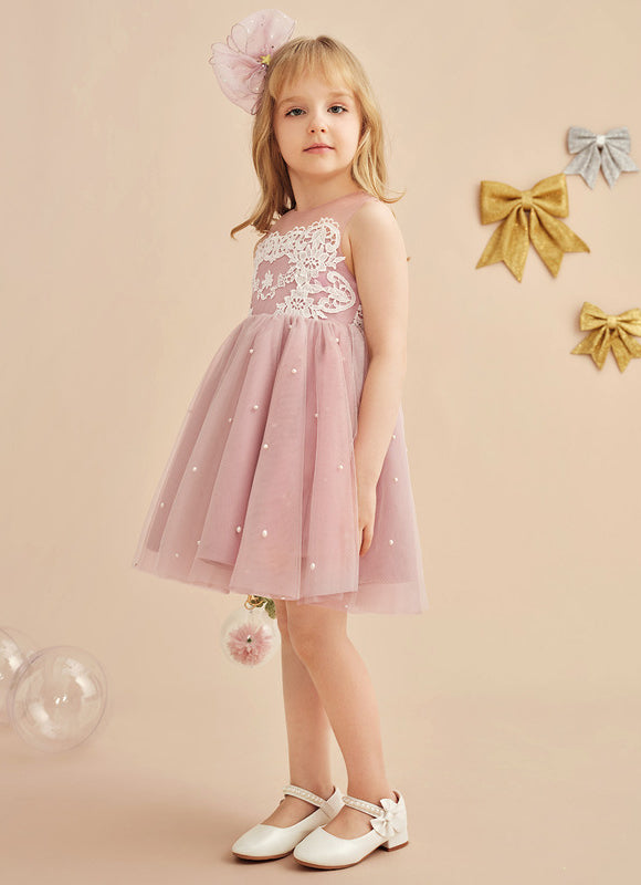 Robe Dentelle Fille Rose Perlée - gallery 7