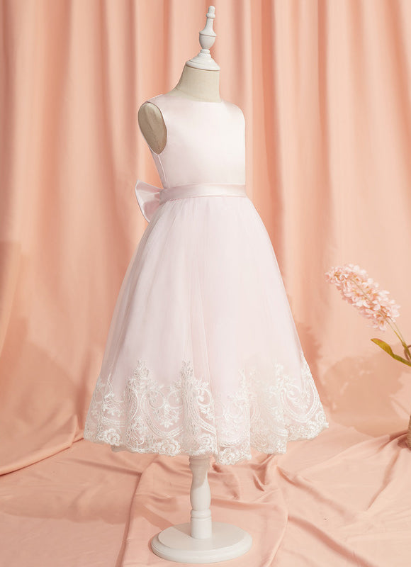 Robe Dentelle Fille Satinée Rose - gallery 4